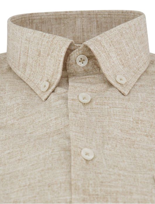 Ledub overhemd beige korte mouw Modern Fit