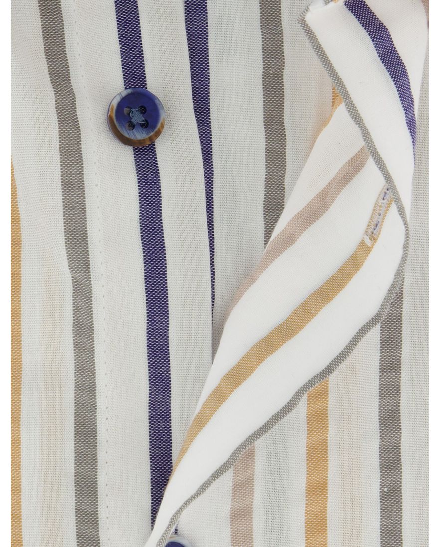 Overhemd gestreept wit Ledub modern fit korte mouw pure cotton