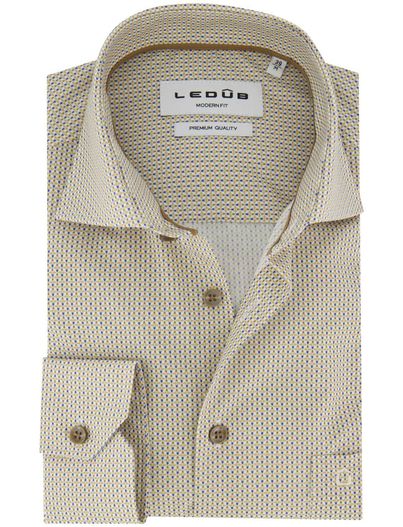 Ledub overhemd Ledub beige print normale fit mouwlengte 7