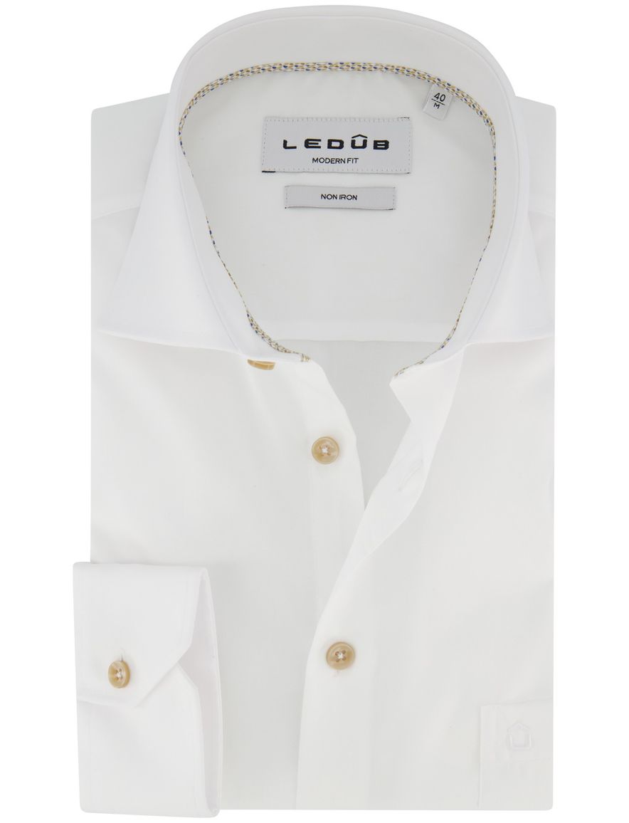 Modern fit overhemd Ledub strijkvrij wit mouwlengte 7