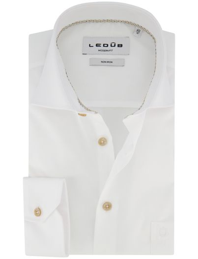Ledub Overhemd ledub normale fit mouwlengte 7 wit strijkvrij