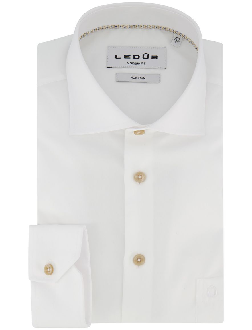 Modern fit overhemd Ledub strijkvrij wit mouwlengte 7