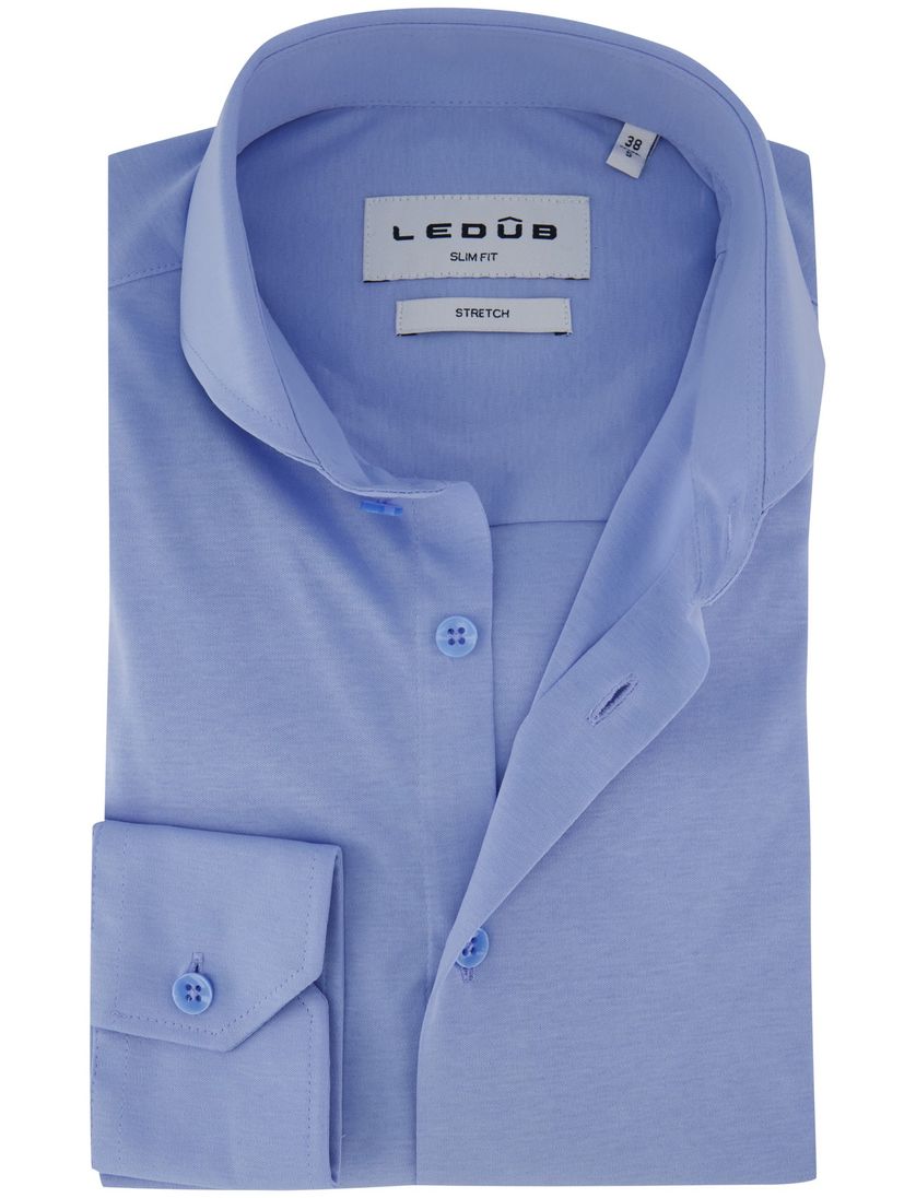 Lichtblauw stretch slim fit Ledub overhemd