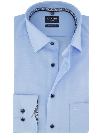 Olymp Strijkvrij OLYMP Modern Fit overhemd mouwlengte 7 lichtblauw
