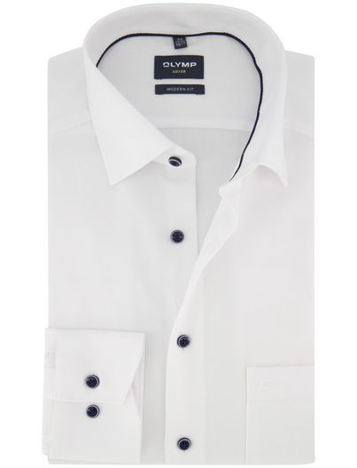 Olymp Strijkvrij Wit OLYMP overhemd Modern Fit mouwlengte 7