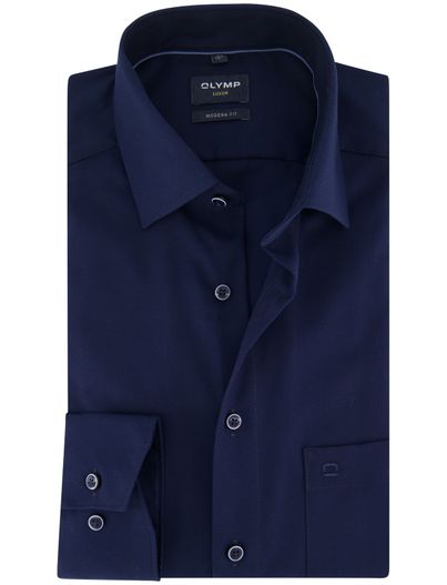 Olymp Modern Fit OLYMP donkerblauw strijkvrij overhemd mouwlengte 7
