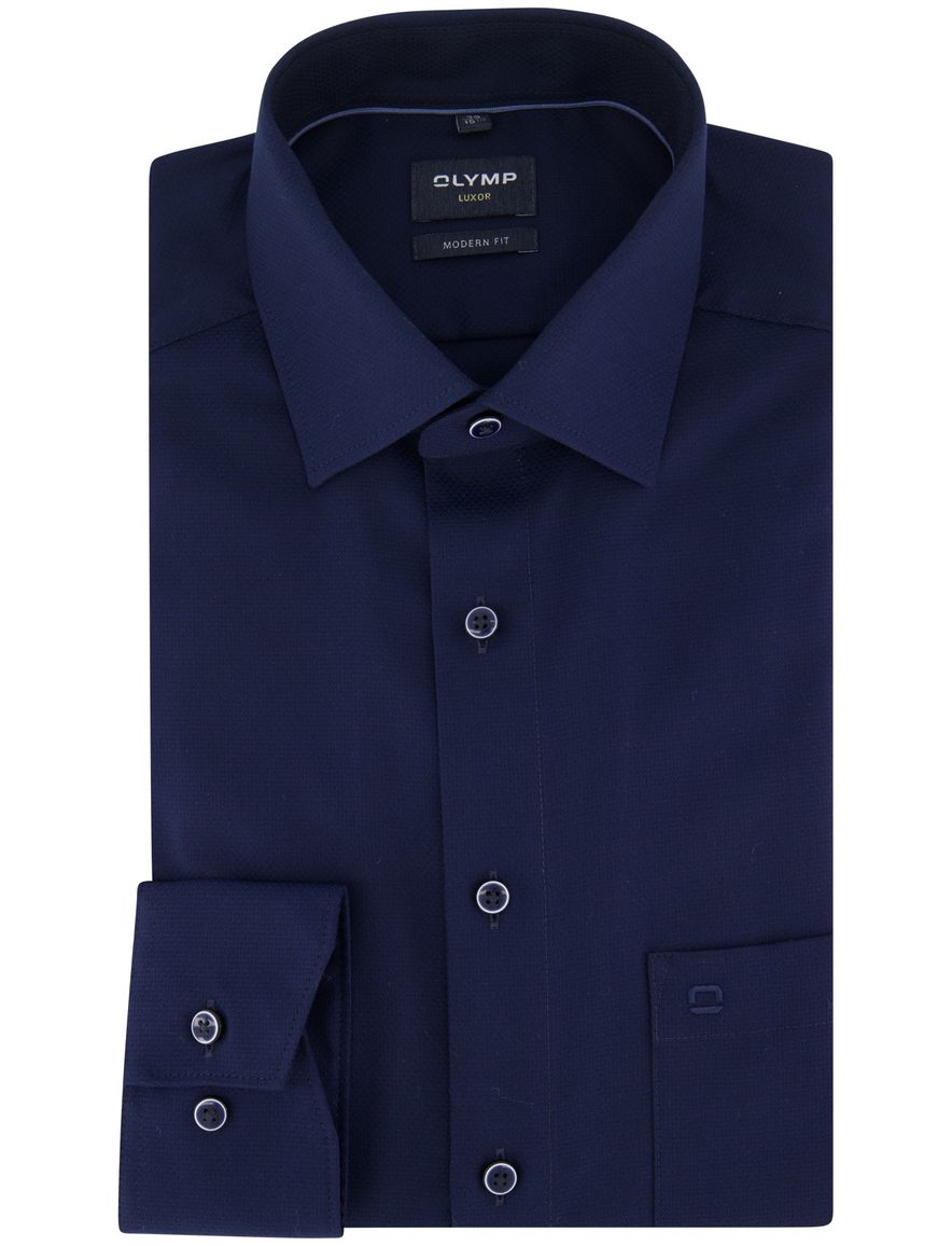 OLYMP overhemd Modern Fit strijkvrij donkerblauw mouwlengte 7
