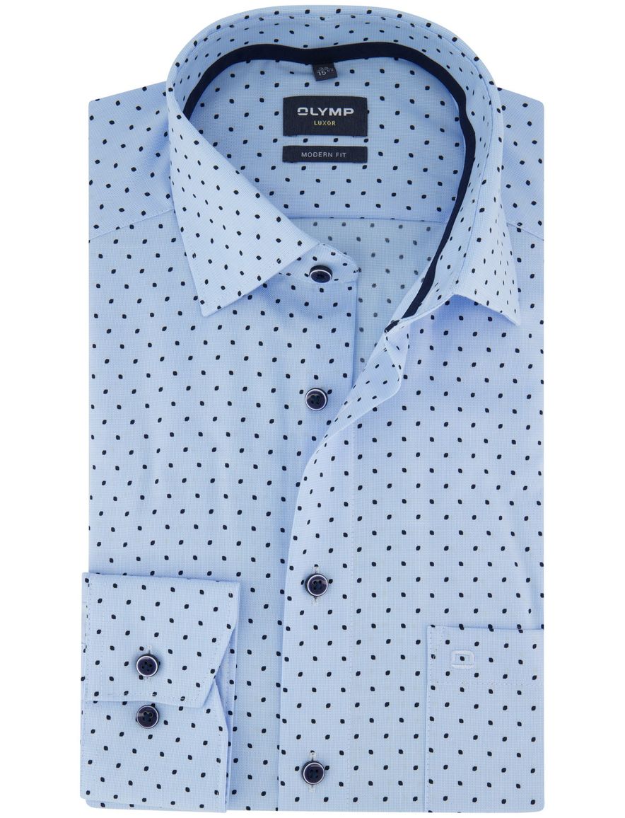 OLYMP Luxor Modern Fit lichtblauw met stip overhemd mouwlengte 7