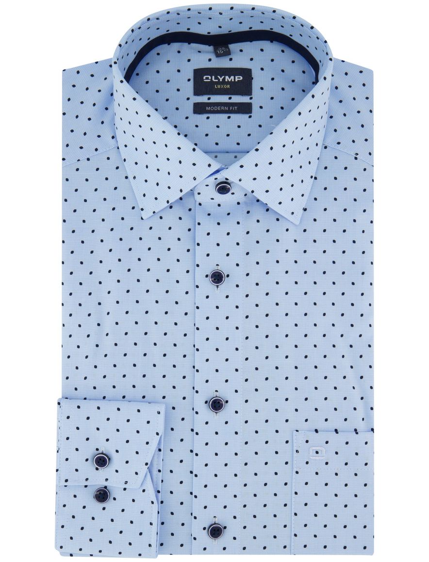 OLYMP Luxor Modern Fit lichtblauw met stip overhemd mouwlengte 7