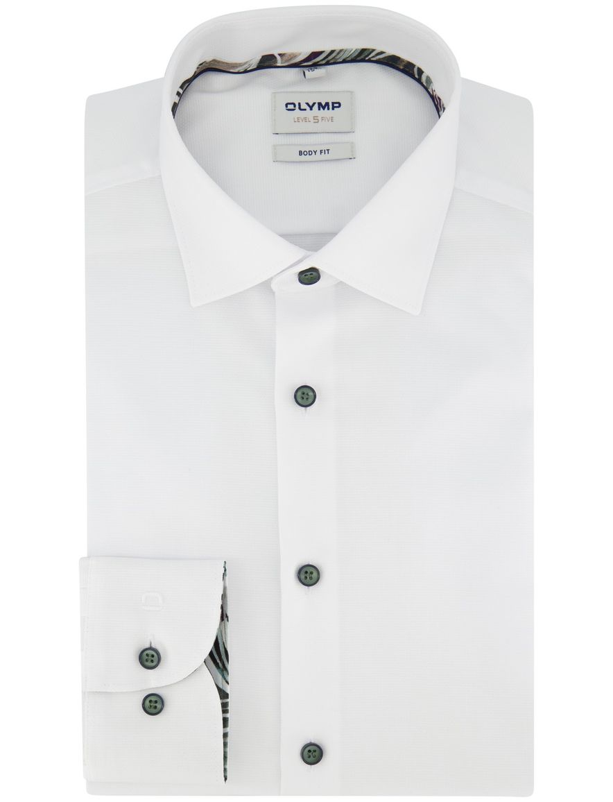 Overhemd wit Olymp body fit met groene knoop mouwlengte 7