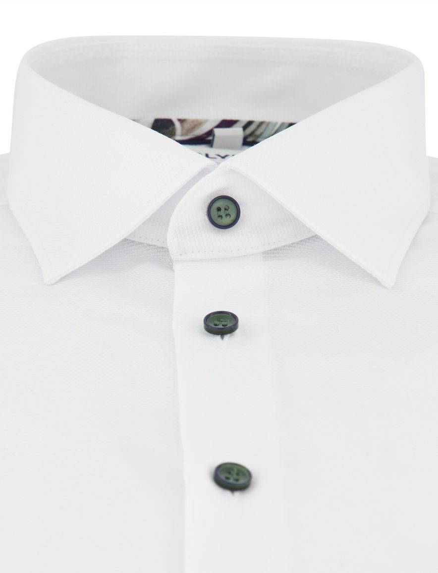 Overhemd wit Olymp body fit met groene knoop mouwlengte 7