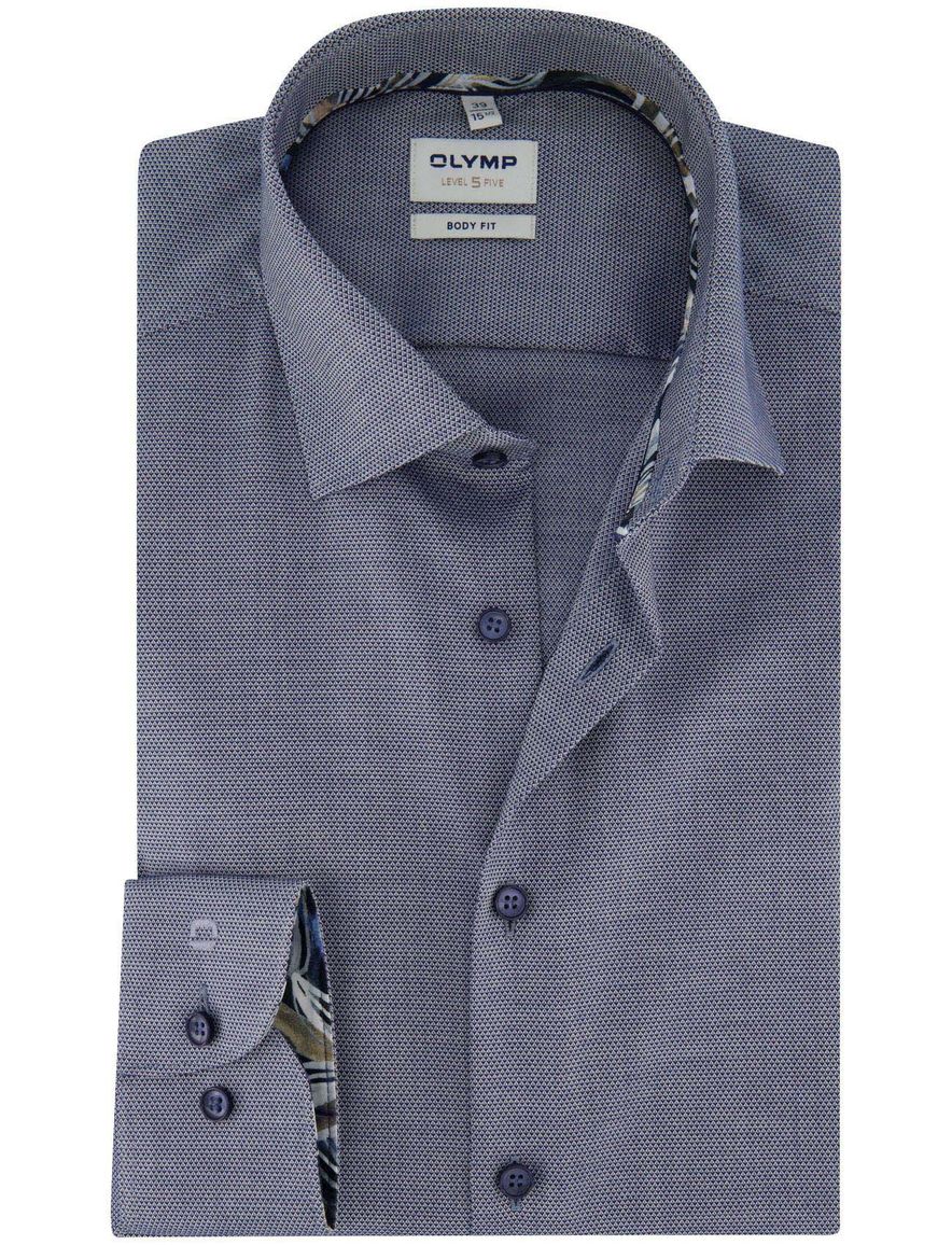 Overhemd grijs Olymp body fit met donkere knoop mouwlengte 7