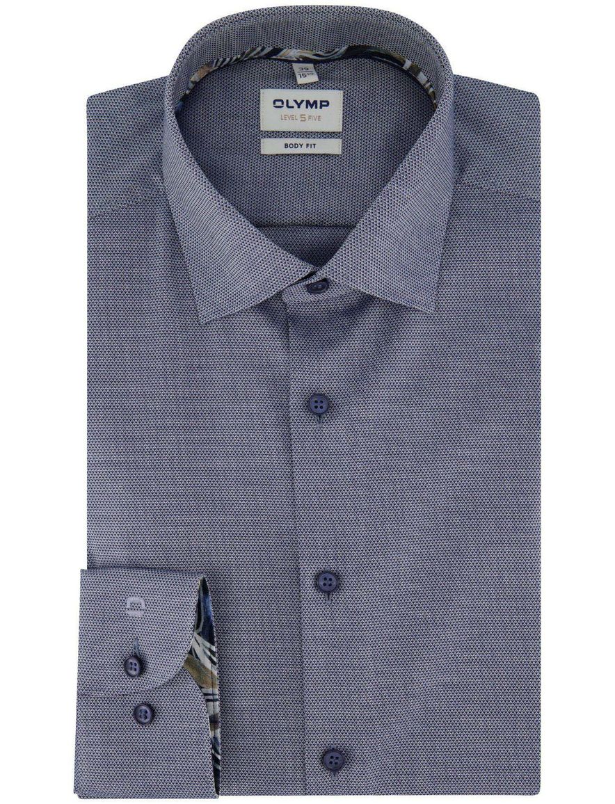 Overhemd grijs Olymp body fit met donkere knoop mouwlengte 7