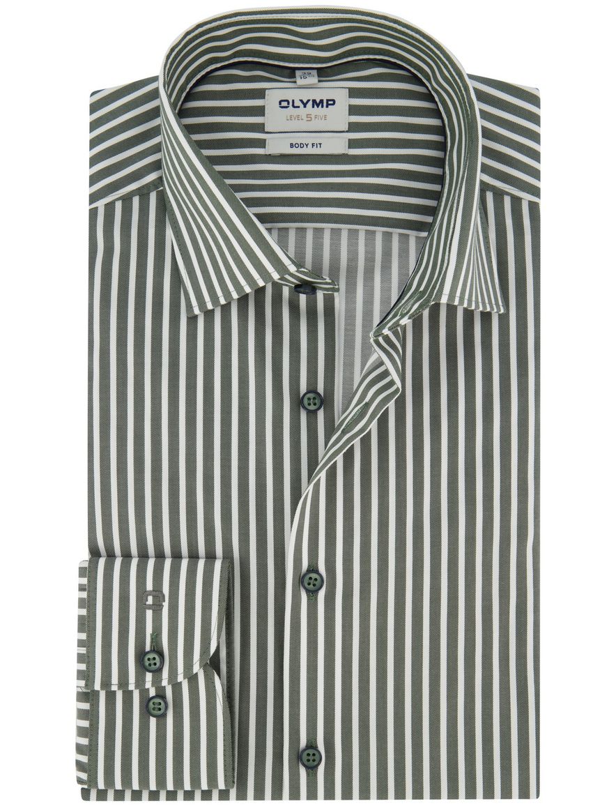 Overhemd groen gestreept Olymp body fit mouwlengte 7