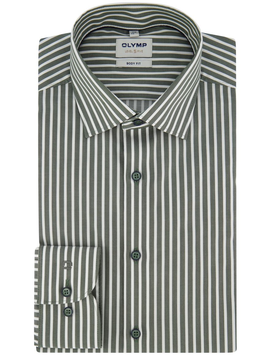 Overhemd groen gestreept Olymp body fit mouwlengte 7