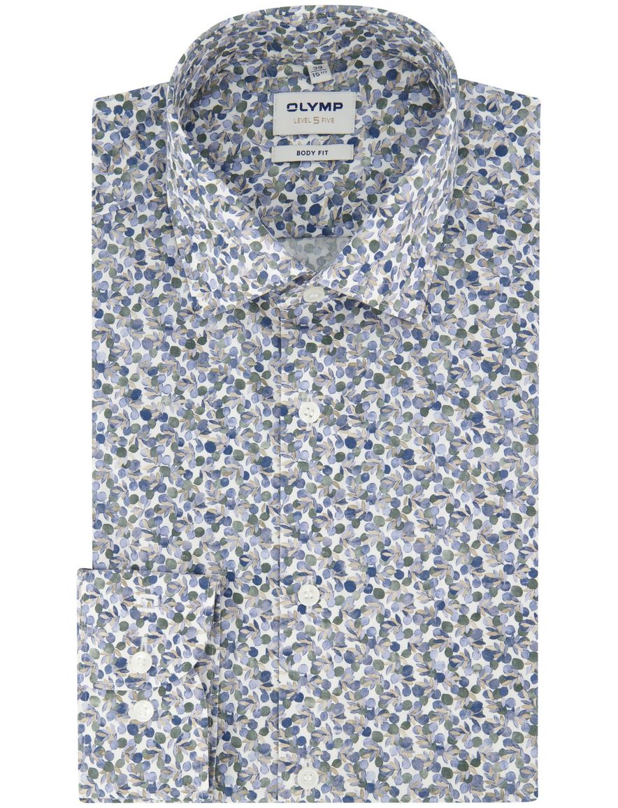 Body fit overhemd Olymp geprint blauw mouwlengte 7