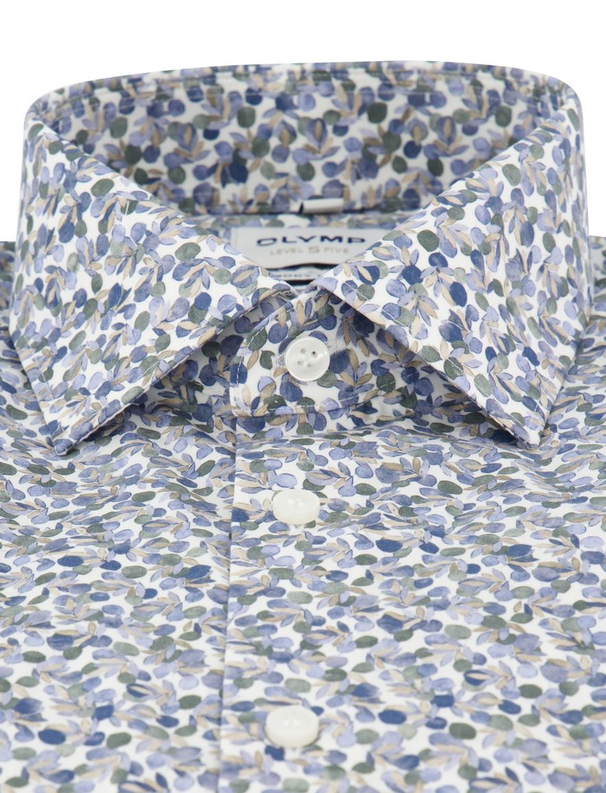 Olymp body fit overhemd blauw bloemen printje mouwlengte 7