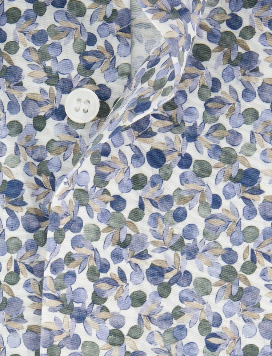 Olymp body fit overhemd blauw bloemen printje mouwlengte 7