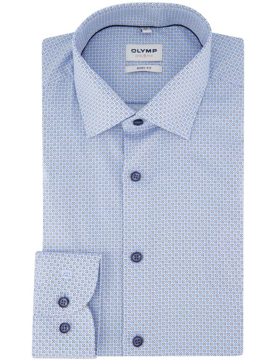 Olymp overhemd body fit lichtblauw printje mouwlengte 7
