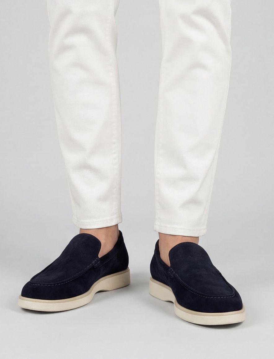Donkerblauwe nette effen loafers Giorgio leer suede