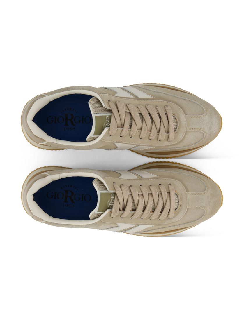 beige wit sneakers laag Giorgio met blauwe beige veters