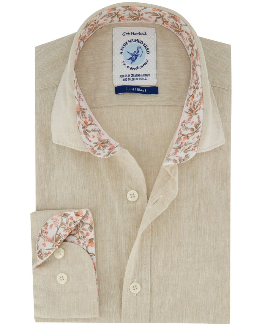 Overhemd A Fish Named Fred beige gemeleerd katoen linnen
