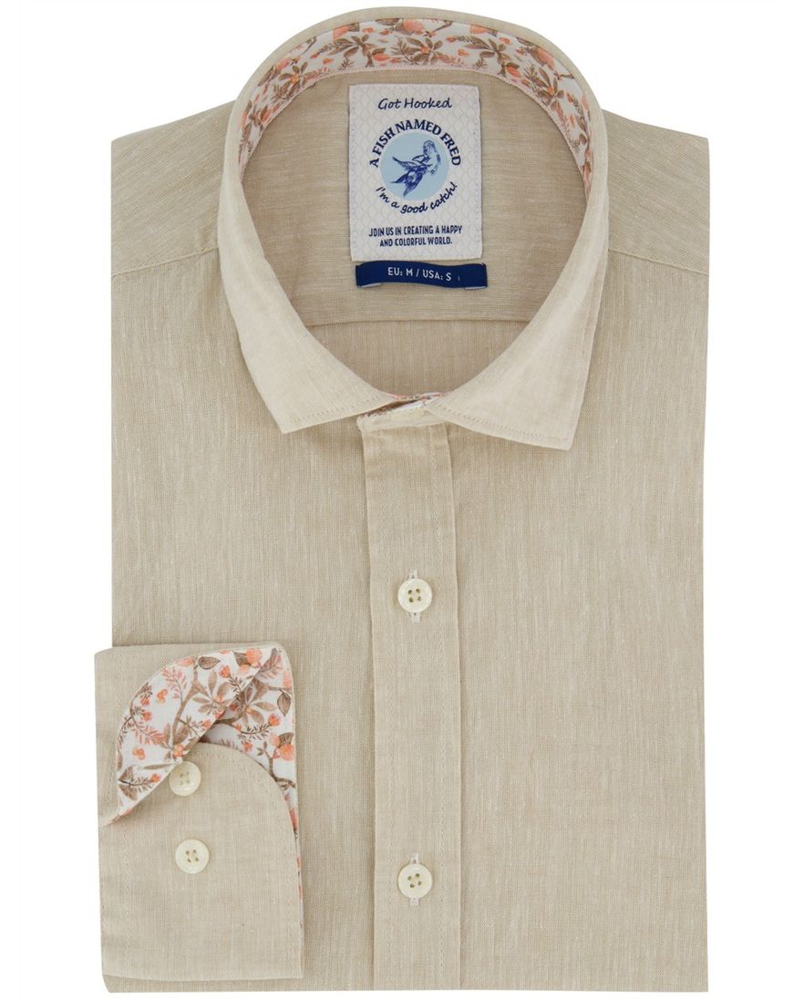 Overhemd A Fish Named Fred beige gemeleerd katoen linnen