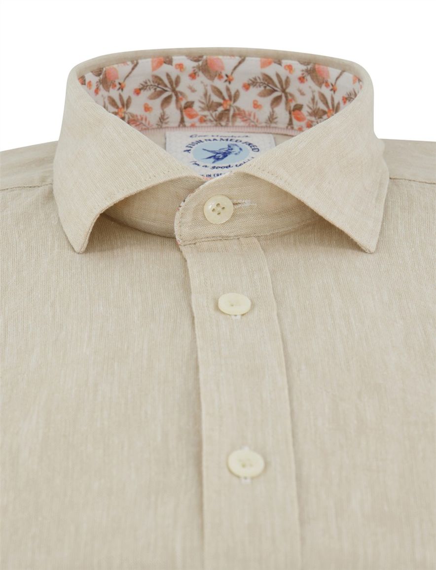 Overhemd A Fish Named Fred beige gemeleerd katoen linnen