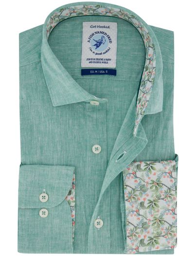 A Fish Named Fred Overhemd groen A fish named Fred binnenkant mouw print