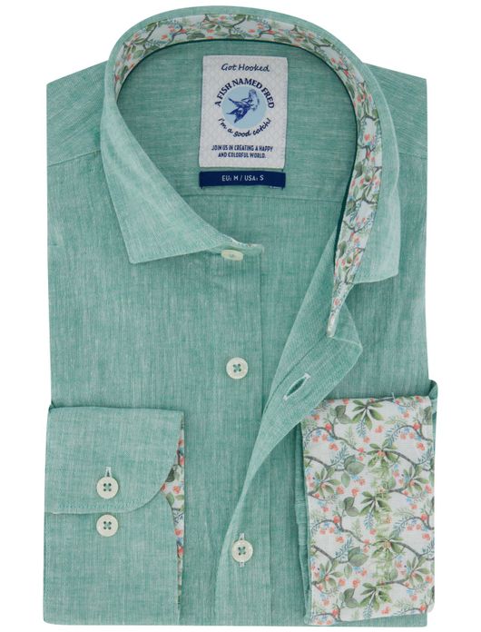 Overhemd groen A fish named Fred binnenkant mouw print