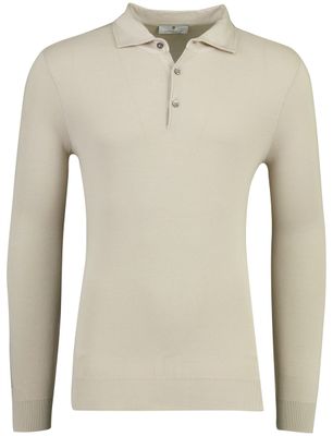 Thomas Maine Lange mouw polo Thomas Maine beige met boord