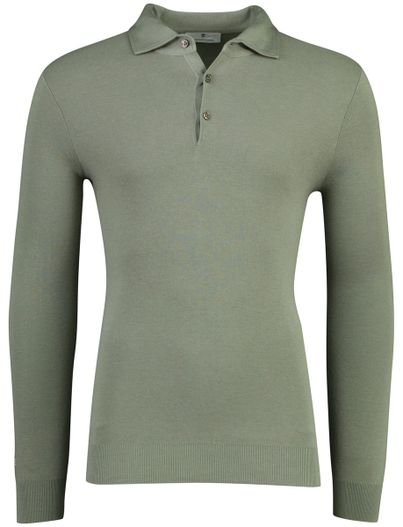 Thomas Maine Lange mouw polo Thomas Maine groen 3-knoops