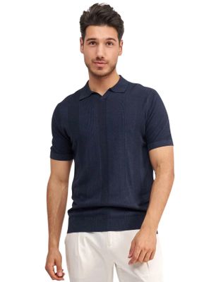 Blue Industry Polo korte mouw Blue Industry donkerblauw v-hals