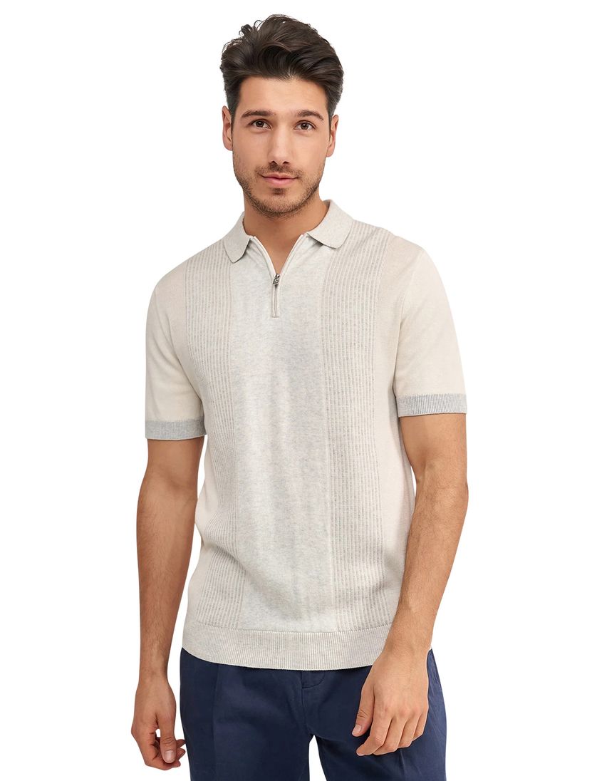 Polo korte mouw Blue Industry grijs rits gestreept