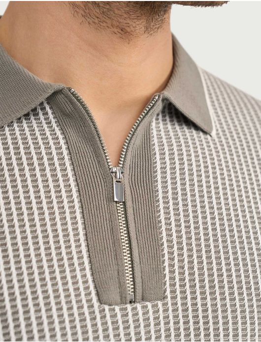 Blue Industry poloshirt grijs geprint met rits