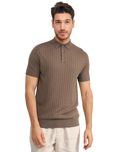 Blue Industry Korte mouw bruine 3-knoops polo Blue Industry