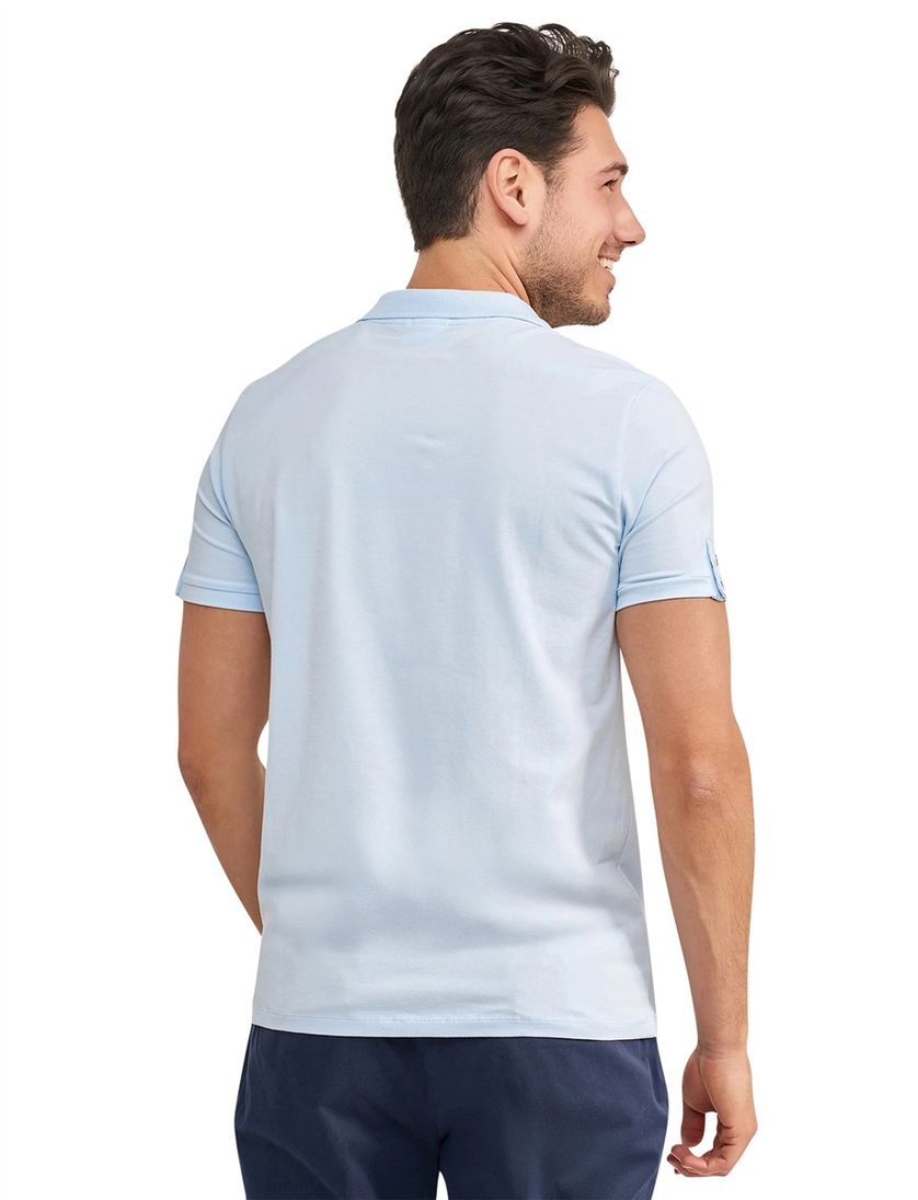 Polo korte mouw Blue Industry effen lichtblauw v-hals