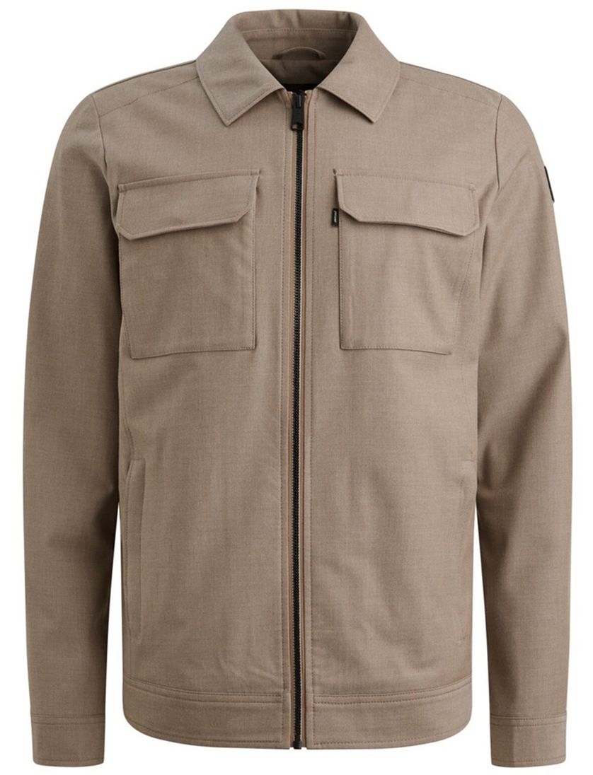 Overshirt Vanguard beige dubbele borstzak met polokraag