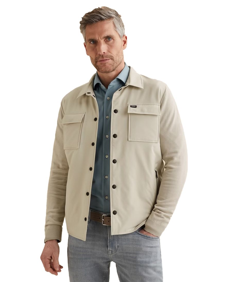 Vanguard overshirt normale fit beige effen
