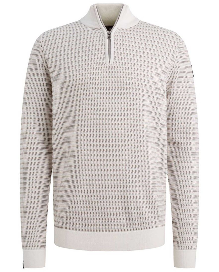 Vanguard trui beige effen met structuur half zip