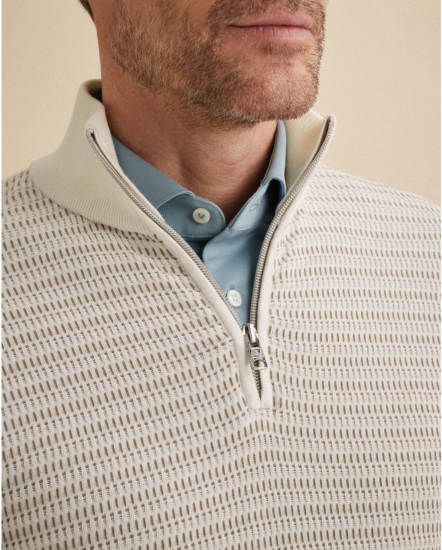 Vanguard trui beige effen met structuur half zip