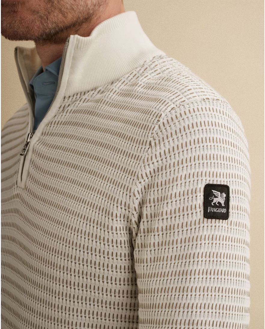 Vanguard trui beige effen met structuur half zip