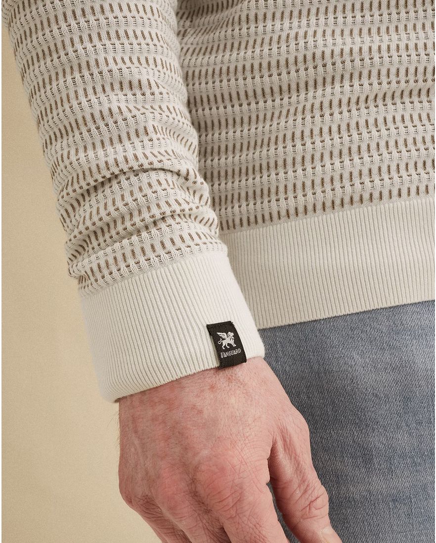 Vanguard trui beige effen met structuur half zip