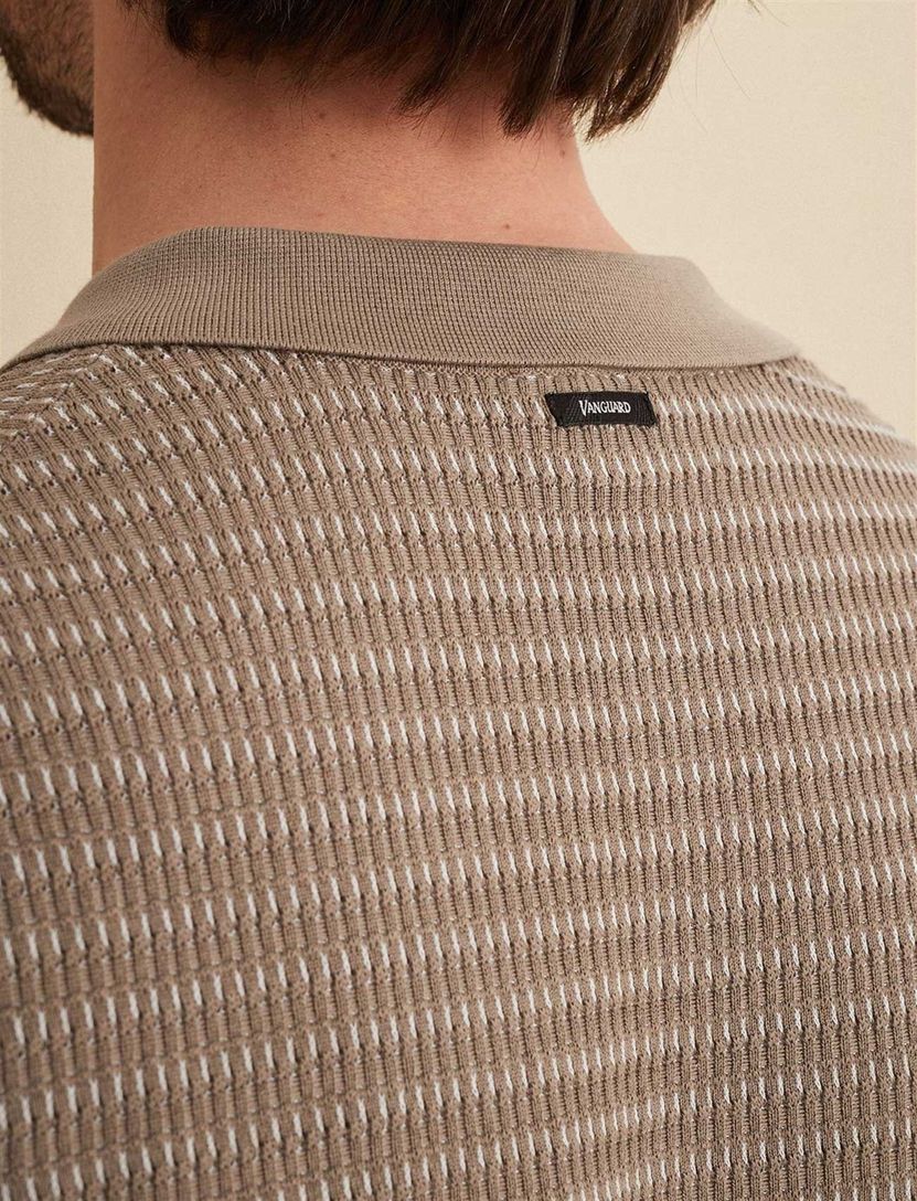 Bruin poloshirt Vanguard gebreid 3 knopen