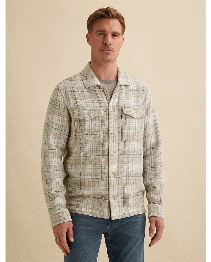 Vanguard overshirt beige dubbele borstzak geruit