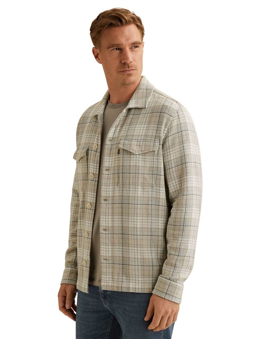 Geruit Vanguard overshirt beige normale fit
