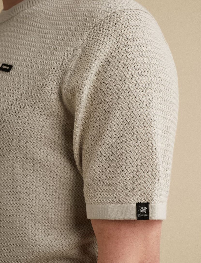 T-shirt Vanguard beige structuur ronde hals