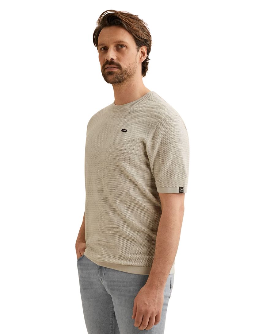 T-shirt Vanguard beige structuur ronde hals