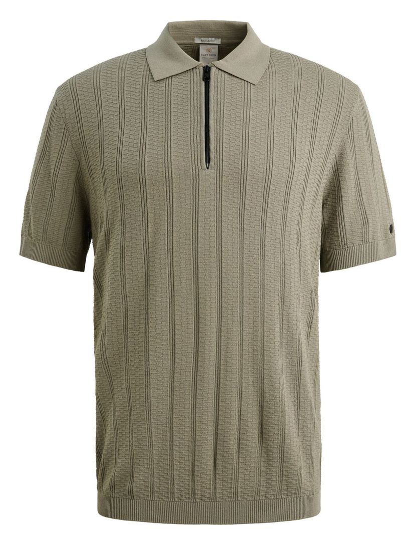 Poloshirt met rits Cast Iron korte mouw khaki