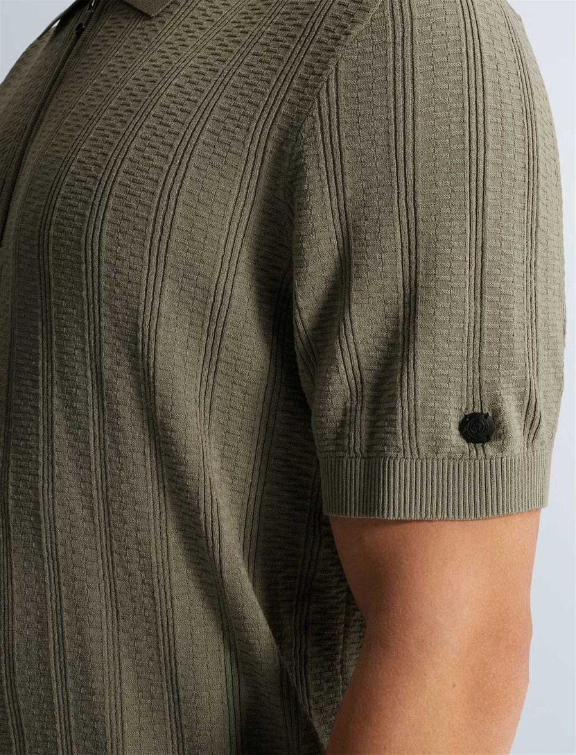 Poloshirt met rits Cast Iron korte mouw khaki